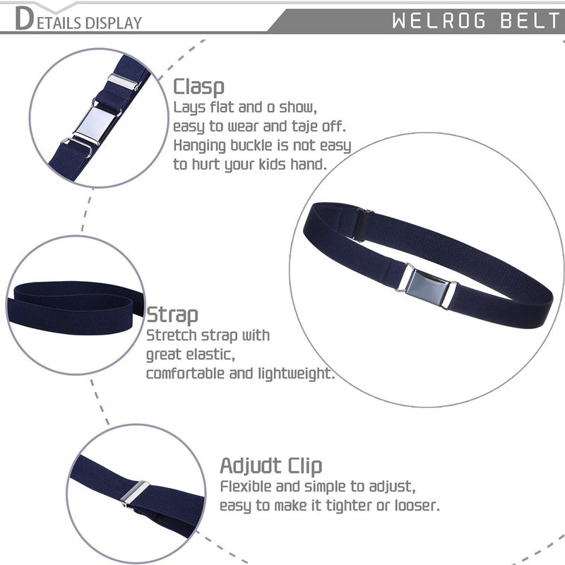 WELROG Toddler Kids Adjustable Buckle Belt - Elastic Child Silver Buckle Belts for Girls Boys Navy blue *2 - Image 3